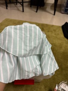 Casual Bell Sleeves Striped Women Green,White Top