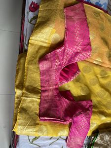 Kota Silk Yellow Saree With Pink Blouse