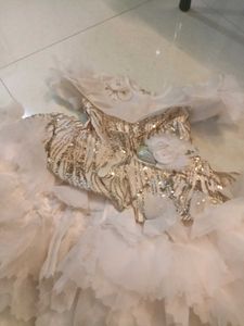 Premium Heavy Designer Frock 🎀 Golden Sequins & F