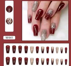 Burgundy & Glitter Press-On Nails
