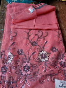 Embroidered Peach Saree