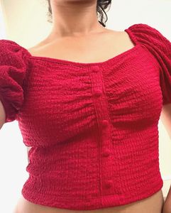 Red Puff Sleeve Crop Top✨