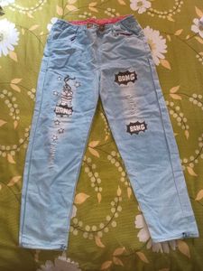 printed light blue jeans for girls