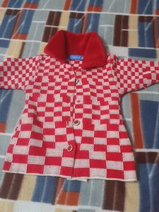 Wool Red Frock With Bottom