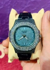 Silver Stone Studded Sekou Wrist Watch For Men