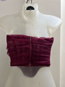 Maroon Top With Leather Pant Combo