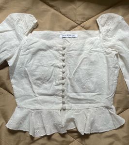 White Eyelet Embroidered Long Sleeve Top