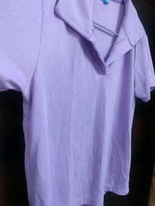 Lilac Ribbed Knit Polo Shirt
