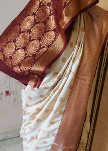 beautiful 😍 Cream & Maroon slik pattu Saree 🔥