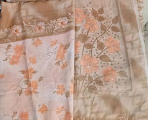 Soft Cream And Peach Floral Saree