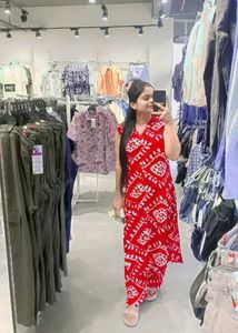 Red &amp; White Print Dress