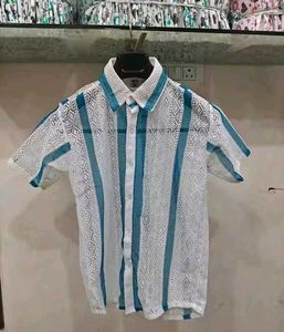 Lace Striped Short Sleeve Shirt Net