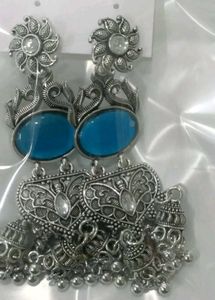 Blue Stone Jhumka Earrings