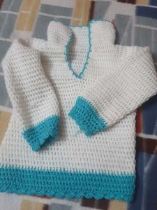 Beautiful White And Green Wool Frock