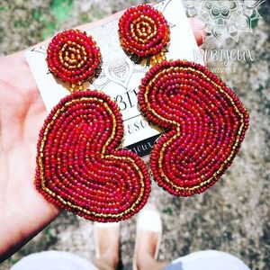 Red Beaded Heart Earrings❤️