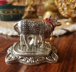 Antique Silver Cow &amp; Calf Statue