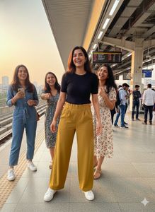 ☀️Sunny Style Alert:Mustard Paperbag Palazzos 💛✨