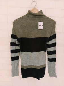 highneck a Striped Turtleneck Sweater
