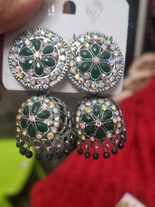Green Jhumka Earrings