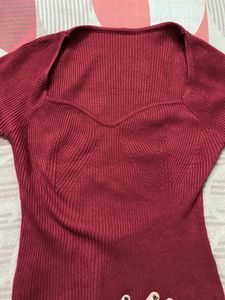 Red heart-neck top
