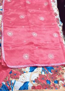 Elegant Pink Floral Embroidered Dupatta