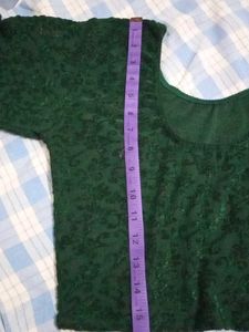 New Green velvet patterned blouse, L size