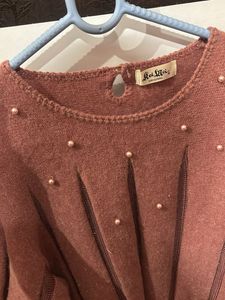 Pink ballon type Pearl Embellished Sweater