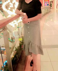 Gingham Ruffle Hem Midi Skirt