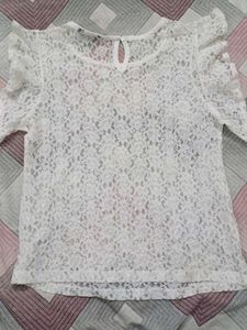 White Floral Net Top