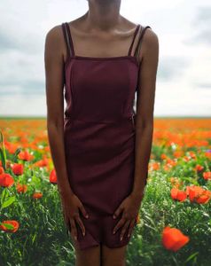 Mauve shoulder straps cut out detail sheath dress