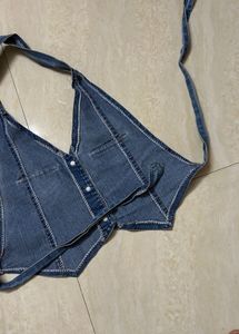 Denim Halter Neck Vest
