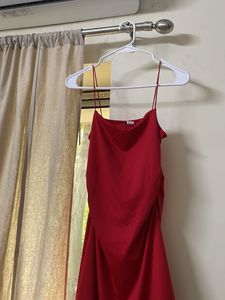 Red Satin Matte Mini Dress.