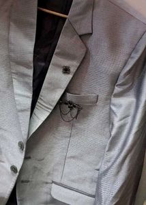 Gray Blazer with Lapel Pin