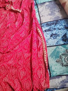 Red Printed Kurta(Side Opened)