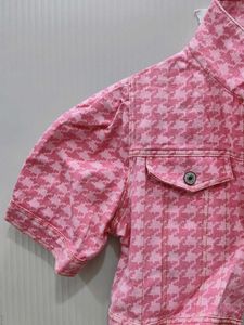 Pink Houndstooth Denim Jacket