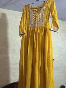 Yellow Embroidered Anarkali Kurti
