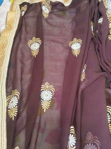 Embroidered marron Saree attach bouse Pisce