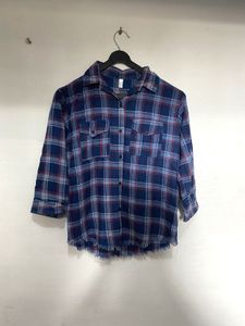 Blue Plaid Frayed Flannel