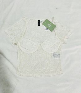 H&M Gathered Bustier White Top