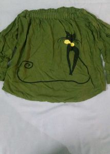Olive Green Cat Print Top