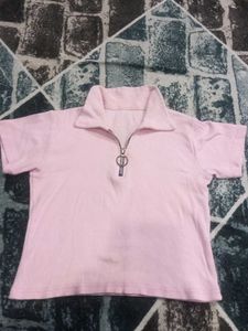Cute Pink Half-Zip Top