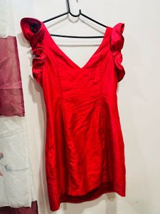Red Ruffle Sleeve Beautiful Dress