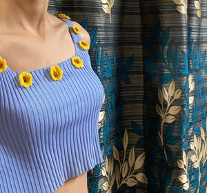 Blue Floral Crop Top