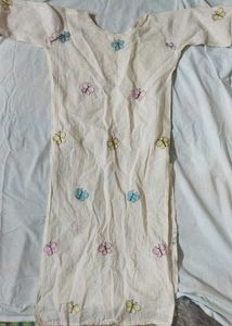 New Off White Butterfly Straight Kurti