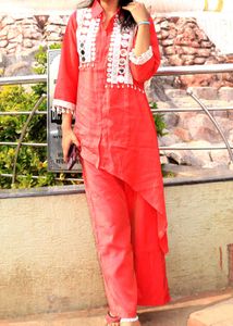 Assymetrical length Dhoop chaanw stylish coord set