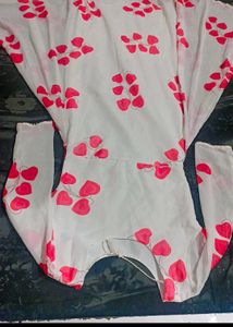 Flowy White Kaftan with Red Heart Print