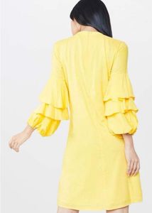 AND Yellow Ruffle Sleeves Shift Dress