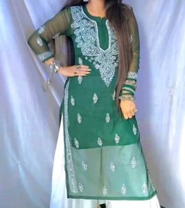 Chikankari Green Kurta With Inner