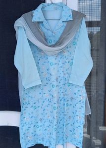 Stitched Blue Salwar Suit Set With Dupatta