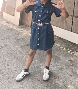 Denim Dress with Pink Belt